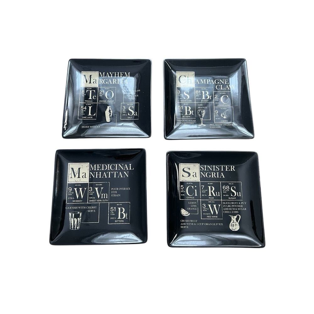 Pottery Barn Vintage Retired Periodic Cocktail Plates - Set of 4 (6") - NEW